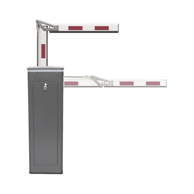 Kit de Barrera Vehicular Derecha y Brazo ARTICULADO de 4 Metros / Finales de Carrera Ajustables por Programación / Movimiento Fluido / Diseño Elegante Color Gris / Con Corona Led Semaforizada