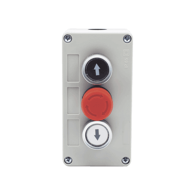 Botonera Triple con Boton de Stop Tipo Enclavado / Para Barreras Vehiculares, Operadores Corredizos y Abatibles.