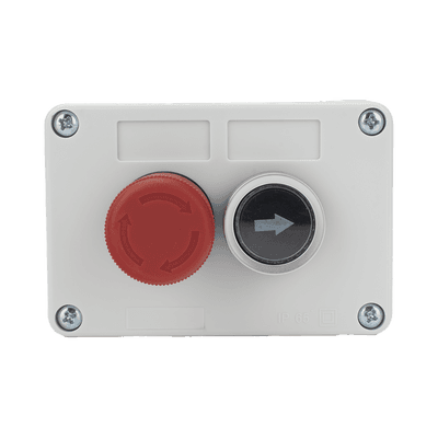 Botonera Doble Para Barreras Vehiculares, Operadores Corredizos y Abatibles / Botón de Stop Enclavado