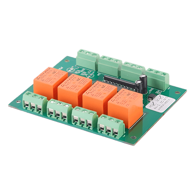 Tarjeta control de esclusas / 2 puertas / 4 relevadores 1A @ 115VAC / 2 triggers 5V / 73x94x20 mm / 12VDC
