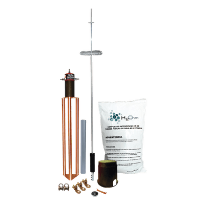 Kit de Pararrayos Dipolo Corona / Ángulo de Protección 72° / Mástil 1.2 m (3.9 ft) / Electrodo 45 A / Accesorios Completos de Instalación