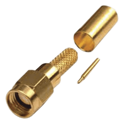 Conector RF SMA Macho / Anillo Plegable / Cables RG-142/U y LMR-195 / Cuerpo Bronce Oro / Aislante Teflón