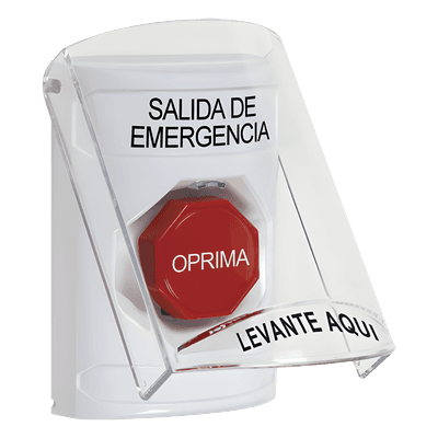 Botón Multipropósito / Texto Salida de Emergencia / Llave para Restablecer / Bocina de Alarma Integrada / Tapa de Policarbonato / 2 Relevadores Forma C / Interior