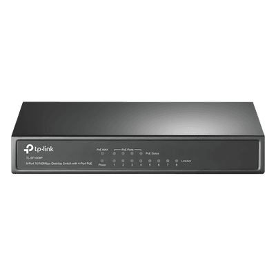 Switch PoE+ No Administrable / De Escritorio 8 puertos 10/100 Mbps / 4 puertos PoE af/at Inteligente / Presupuesto 66 W / Hasta 250 metros