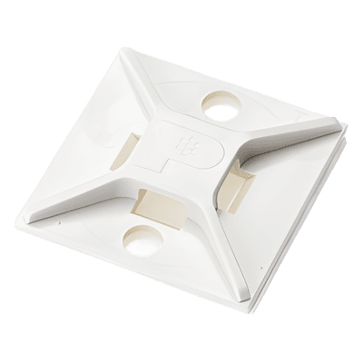 Base Adhesiva para Cinchos / 4 Vías / 25.4 mm x 25.4 mm (1in x 1in) / Interior / ABS Blanco