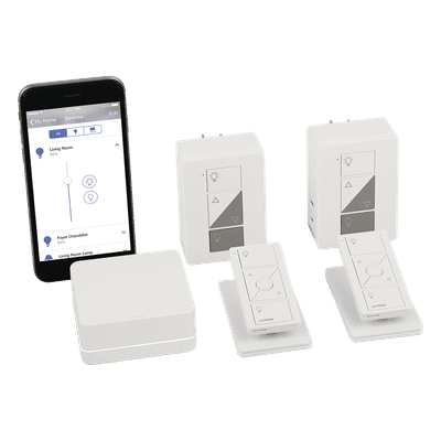 Kit Caseta Wireless / Smart Bridge / 2 atenuadores de clavija 120 V / 2 controles Pico / 2 bases de mesa / Alexa, Apple HomeKit y Asistente de Google