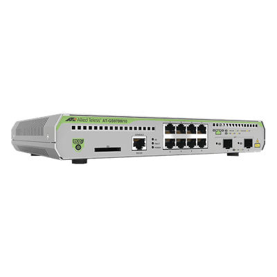 Switch Administrable Capa 3 / 8 Puertos RJ-45 10/100/1000 Mbps / 2 Puertos SFP Gigabit / 20 Gbps Switching Fabric / 1U Rack / 1.08 x 0.75 x 0.14 ft