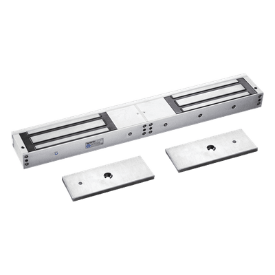 Chapa Magnética Doble para Aplicación en Puertas de Doble Hoja. 1200 lbs(x 2). LED