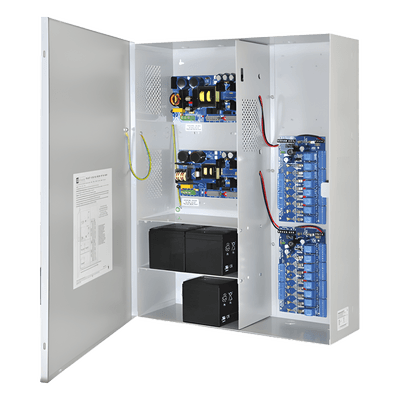 Fuente de poder DUAL ALTRONIX de 12 Vcc @ 9.3 Amper, y 24 Vcc @ 9.6 Amper con 16 salidas, con capacidad de batería de respaldo, requiere batería, para aplicaciones de control de acceso, alarmas, CCTV, con voltaje de entrada en 120 Vca