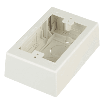 Caja de Pared Superficial / PVC Auto-extinguible / 5 x 3.26 x 1.62 in / Salidas 1/2-3/4-1 in / Blanco Mate