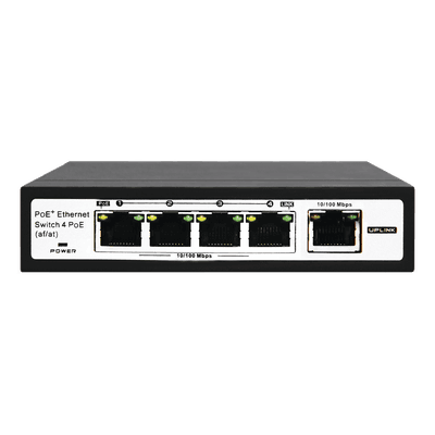 Switch PoE / 100 Metros PoE / 4 puertos 802.3af /at ( 60 W ) 10/100 Mbps + 1 puerto uplink