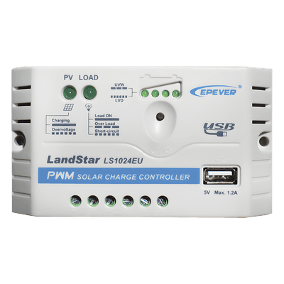 Controlador de Carga Solar PWM / 10A / 12/24V Auto / USB 5V/2A / Tierra Positivo Común / LED