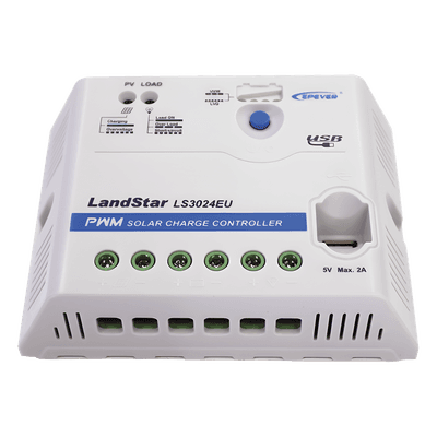 Controlador Solar PWM / 12/24 VDC Auto / 30 A Carga-Descarga / USB 5V 2A / Positivo Común / IP20