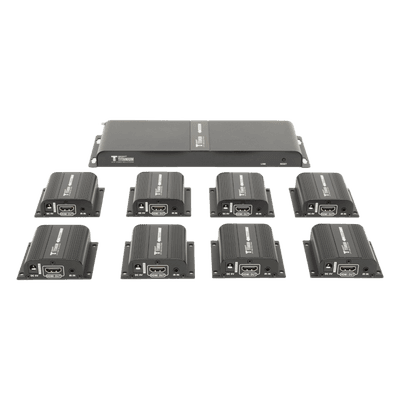 Kit Divisor y Extensor HDMI (Extender Splitter)  / Divide 1 Fuente HDMI a 8 Pantallas / Extiende la señal HDMI hasta 40 m / Resolución 1080P @ 60 Hz / Cat 6/6a/7 / Uso 24/7 / Salida Loop en el Tx / IR / Alimente solo el Tx (PoC).