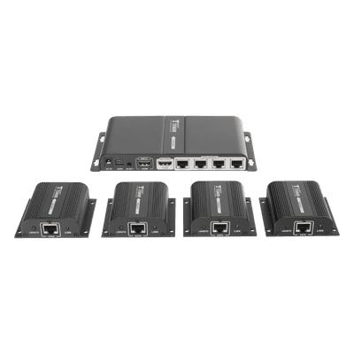 Kit Divisor y Extensor HDMI (Extender Splitter)  / Divide 1 Fuente HDMI a 4 Pantallas / Extiende la señal HDMI hasta 40 m / Resolución 1080P @ 60 Hz / Cat 6/6a/7 / Cero Latencia / Salida Loop en el Tx / IR / Alimente solo el Tx (PoC).
