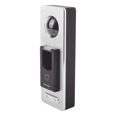 2 EN 1 / Lector Biométrico IP65 con Función de Videoportero y lector QR Incluida/ Llamada a APP de Smartphone Hik-Connect P2P (No requiere monitor) /  Soporta Tarjetas - Huellas - Códigos QR / Cámara 2 MP Compatible con DVRs y