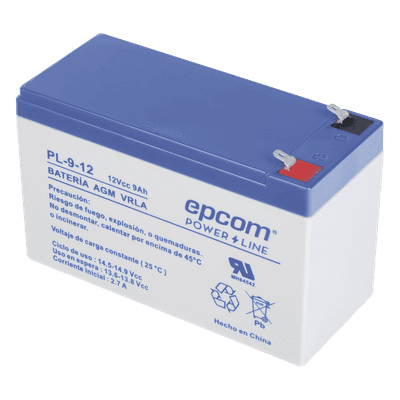 Batería 12 Vcc / 9 Ah / UL / Tecnología AGM-VRLA / Para uso en equipo electrónico Alarmas de intrusión / Incendio/ Control de acceso / Video Vigilancia / Terminales F1 / Cargador recomendado CHR-80.