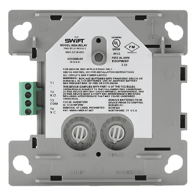 Módulo Relevador Inalámbrico Direccionable / Contactos SPDT Form-C / 3 A a 30 VDC / 2 A a 25 VAC / Red de Malla SWIFT 902-928 MHz