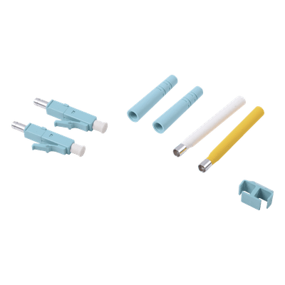 Conector de Fibra Óptica LC Duplex / Epoxi y Pulido / Multimodo / Fibra Recubierta / Color Aqua / 50 Unidades por Caja