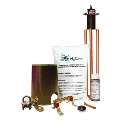 Kit de Puesta a Tierra / Electrodo 100 A / Resistencia < 2 Ohm / Compuesto H2OHM / Diseño Magnetoactivo / Cobre Electrolítico