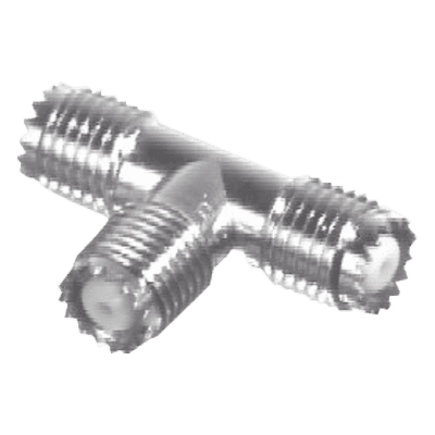 Adaptador RF en T / Triple Mini-UHF Hembra / Cuerpo Níquel / Contactos Plata / Dieléctrico Teflón