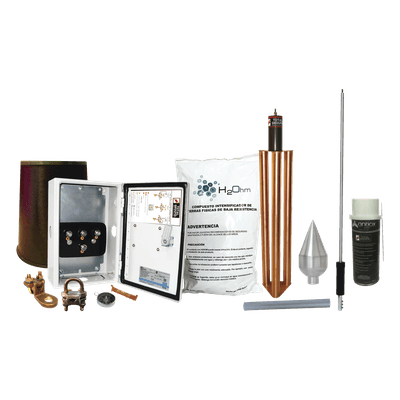 Kit Pararrayo / Protección 160 m (524.9 ft) de Diámetro / Punta Acero Inoxidable / Mástil 1.2 m (3.9 ft) / Sistema de Disipación con Mejorador de Suelo 11 kg / Magnetoactivo