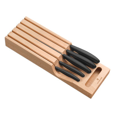 Portacuchillos de Cajón / Madera de Haya Suiza / 5 Cuchillos / Polipropileno Negro / 435 x 148 x 65 mm