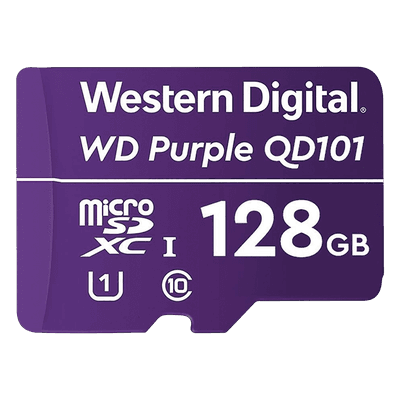 Memoria microSD de 128 GB PURPLE, Especializada Para Videovigilancia, 10 VECES MAYOR DURACIÓN, 3 AÑOS DE GARANTIA