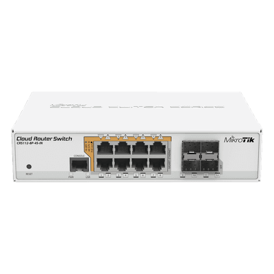 Cloud Router Switch Administrable L3, 8 puertos 10/100/1000 Mbps c/PoE Pasivo ó 802.3af/at, 4 Puertos SFP