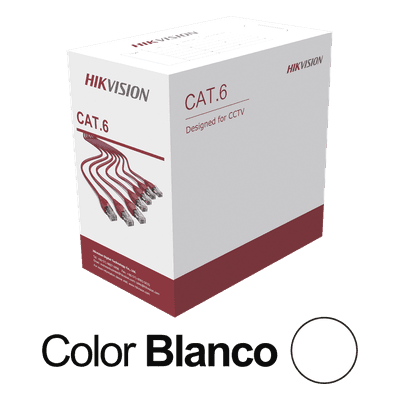 Bobina de Cable UTP 305 Metros (1000 Pies) / Cat 6 (24 AWG) / Color Blanco / PVC (CM) / Uso en Interior / CCA (Cobre con Aluminio) / Aplicaciones de CCTV y Redes de Datos