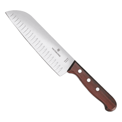 Cuchillo Santoku / Hoja 17 cm / Filo con Alvéolos / Mango de Pino Modificado / 0.103 kg / Fabricación Suiza