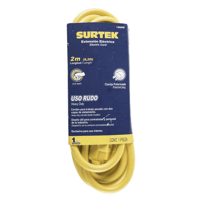 Extensión Eléctrica de Uso Rudo / Doble Aislamiento / 2 m (6.6 ft) / Calibre 16 AWG / 127 VCA 10 A / NEMA 1-15P