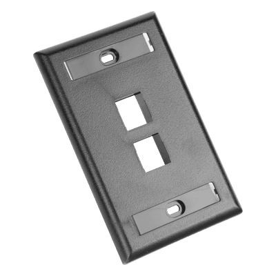 Placa de Pared Vertical / 2 Puertos Keystone / Diseño Plano / 69.8 x 114.3 mm (2.75 x 4.5 pulg.) / Etiquetas Integradas / Color Negro