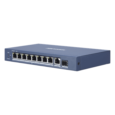 Switch Gigabit PoE+ / No Administrable / 8 Puertos 1000 Mbps PoE+ / 1 Puerto 1000 Mbps de Uplink + 1 Puerto SFP / 110 Watts