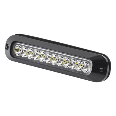 Luz Auxiliar LED / 12 LEDs Ultra Brillantes / Rojo/Blanco / 70 Patrones de Destello / 12-24 VCC / SAE J595 Clase I / 157 mm (6.2 in) x 20 mm (0.8 in) x 35 mm (1.4 in)