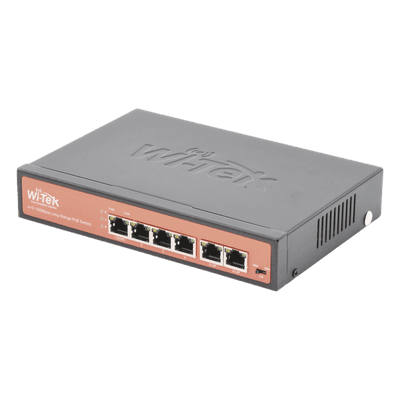 Switch PoE No administrable / PoE de Largo Alcance Hasta 250m / 4 Puertos PoE 10/100Mbps (Puerto 1 Hasta 60W, Puertos 2,3 y 4 Hasta 30W) + 2 Puertos 10/100Mbps Uplink / Presupuesto 65 W / Plug and Play
