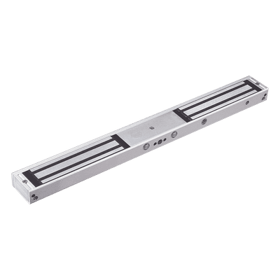 Chapa Magnética Doble / 1200 lbs x 2 (544.3 kg x 2) / 12VCC o 24VCC Seleccionable / LED Estado / -20 ~ 55°C / Puertas Doble Hoja