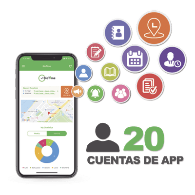 Licencia de Asistencia Móvil / 20 Usuarios / GPS y Fotografía / Integración BIOTIMEPRO / Operación Dual Empleado-Administrador