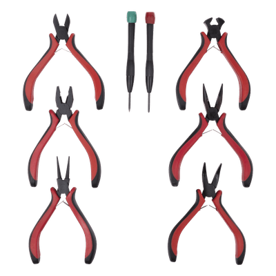 Juego de Herramientas de Precisión / 6 Pinzas de 4.5" / 2 Desarmadores Joyero / Mango Ergonómico / Diseño Compacto