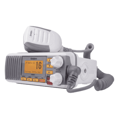 Radio Móvil Marina VHF / 25W / 1W Seleccionables / DSC Clase D con GPS / IPX4 / Monitoreo Triple Canal / Pantalla LCD / Blanco