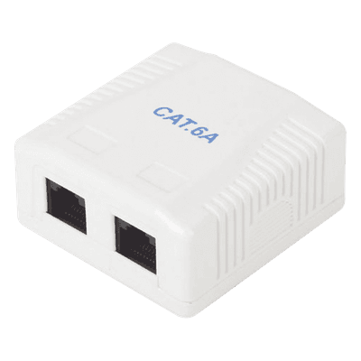 Caja de Pared / 2 Puertos RJ45 / Cat6A UTP / T568A-B / ABS Retardante de Llama