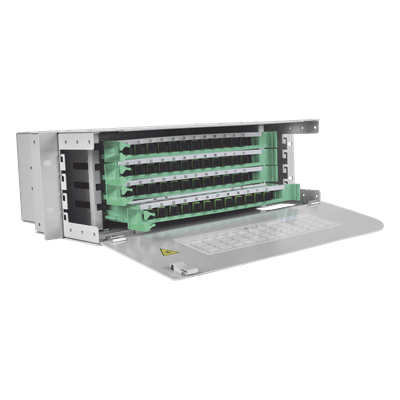 Distribuidor de Fibra Óptica / 48 Empalmes / 48 Acopladores SC/APC / 48 Pigtails 1.5 m / Rack 19' / 3 UR / 250 mm Profundidad