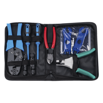 Kit de Herramientas para Instalación Solar / 13 Piezas / Conectores MC4 / Pelacable 2.5-6 mm² / Estuche Organizador