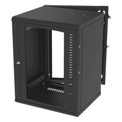 Gabinete de Pared Abatible / Rack 19" 16U / Cristal Templado / Carga 70 kg / Ventilación Opcional