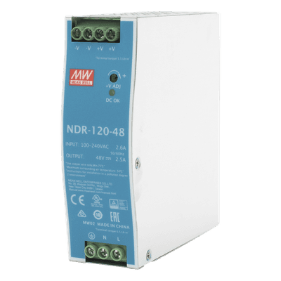Fuente de poder industrial / 120 W / 48 Vcc / 2.5 A / Entrada universal 90~264 VCA / Riel DIN