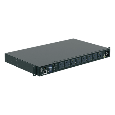 PDU Switchable y Monitoreable por Toma (MS) para Distribución de Energía, Enchufe de Entrada NEMA 5-15P, Con 8 Salidas 5-20R, Horizontal 19in, 120 Vca, 15 Amp, 1UR