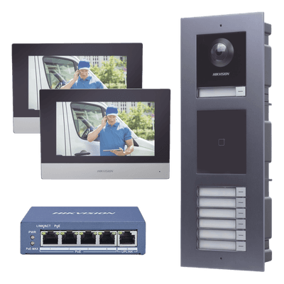 KIT de Videoportero IP para 7 DEPARTAMENTOS con llamada a App de Smartphone y Lector de Tarjetas EM / 2da Generación (Modular) / Montaje para EMPOTRAR incluido