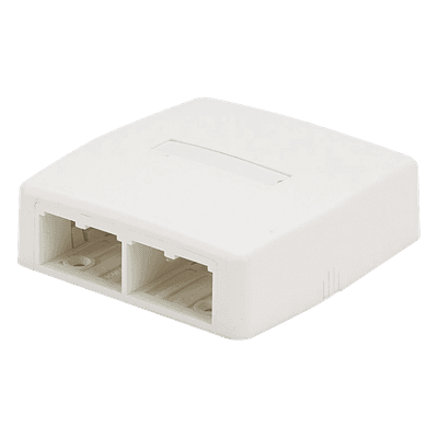 Caja de Montaje en Superficie / 4 Puertos Mini-Com / ABS / Blanco Mate / 3.75 x 1.18 x 3.70 pulg