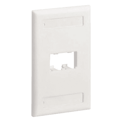 Placa de Pared Vertical / 2 Puertos Mini-Com / Diseño Plano / Espacios para Etiquetas / 2.75 x 4.5 pulgadas / Blanco Mate