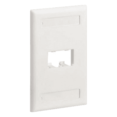 Placa de Pared Vertical / 2 Puertos Mini-Com / Diseño Inclinado / Con Espacios para Etiquetas / 2.75 x 4.5 pulgadas / Blanco